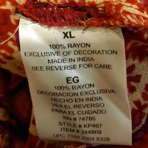 BILA ETHNIC PRINT PEASANT HIPPIE BOHO TOP, XL - Picture 5 of 6